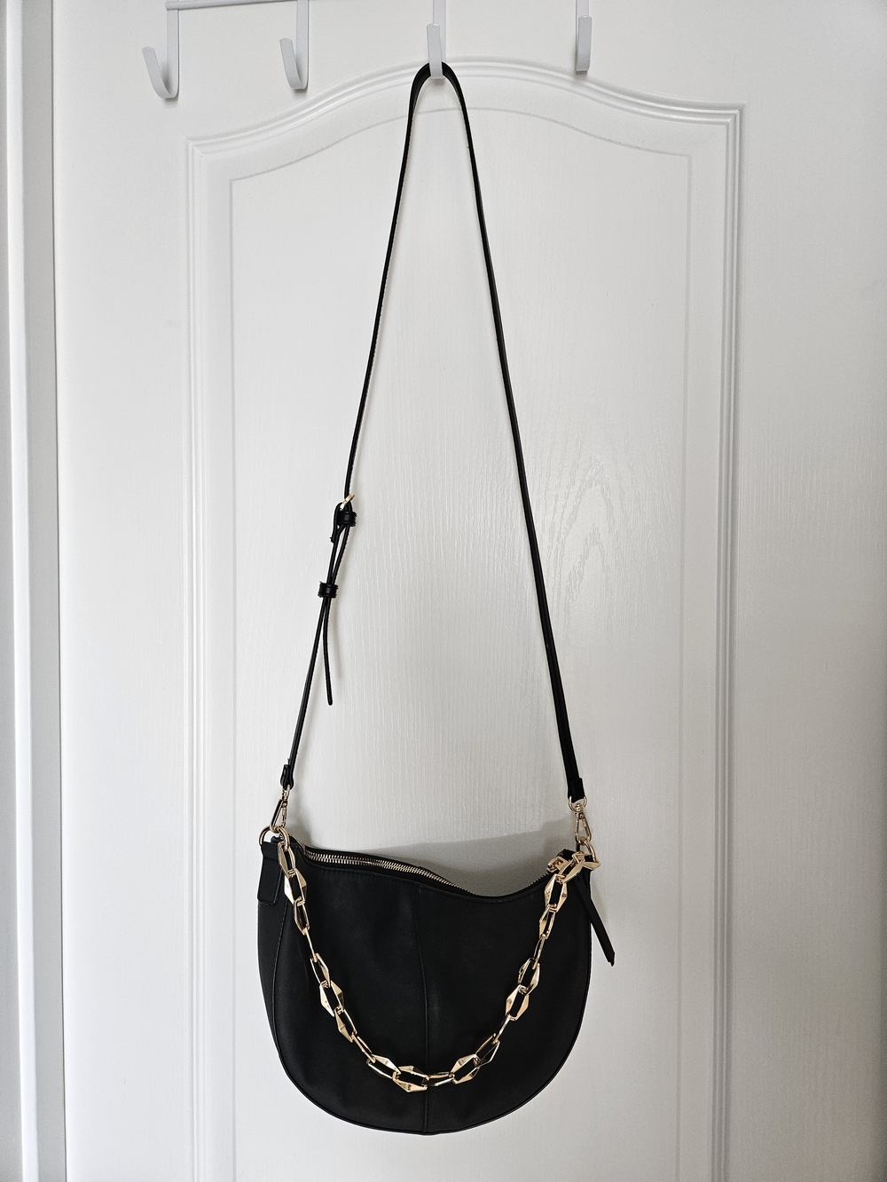 Black Women's Shoulder Bag with Gold Chain Accent
